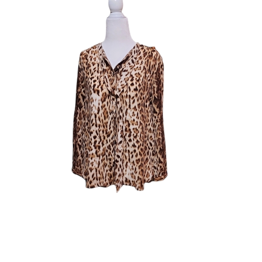 J Crew XS Leopard Print Tie Front Blouse Long Sleeve Vneck shirt top